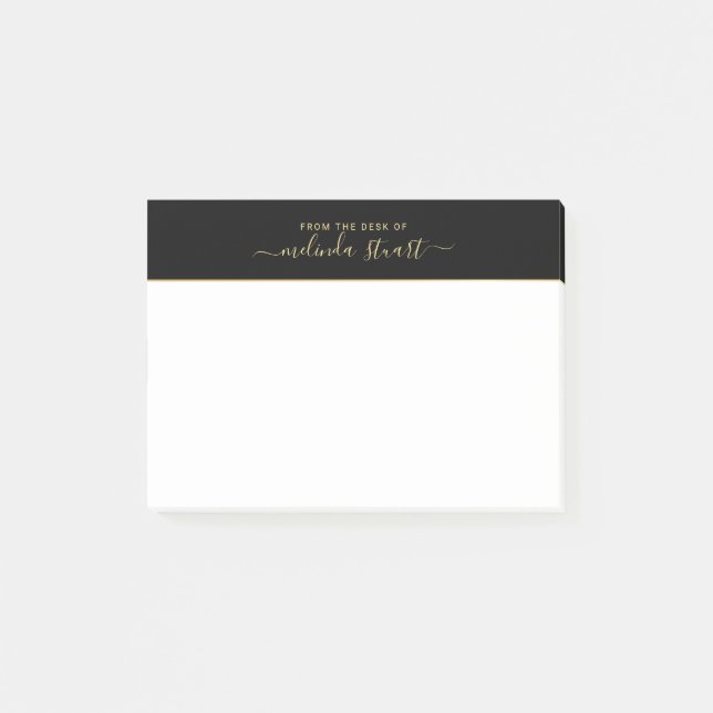 Professionell Modern Script Black och Guld Post-it Block (Framsida)