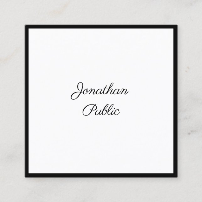 Professionell Modern Script Black White-Chic Plain Fyrkantigt Visitkort (Framsida)