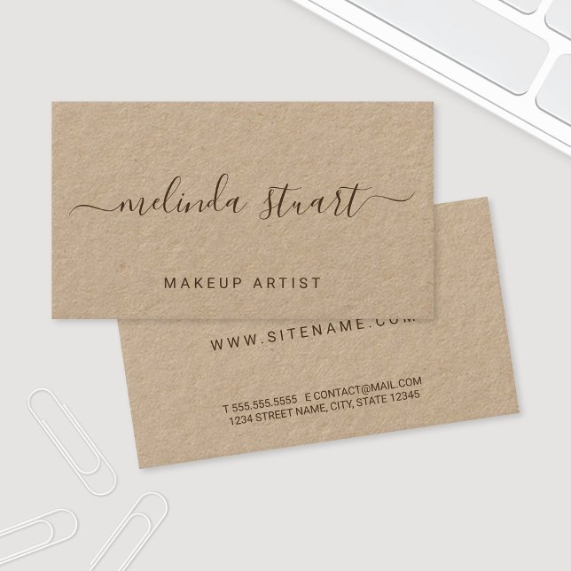 Professionell Modern Script Kraft Papper Visitkort (Skapare uppladdad)