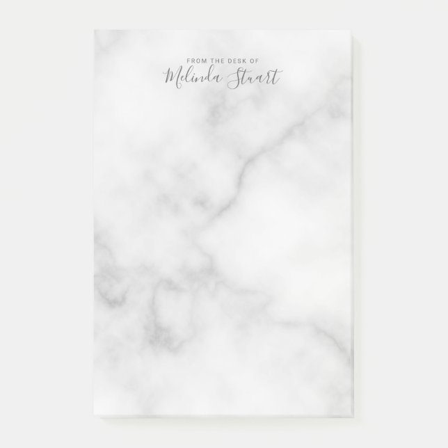 Professionell Modern Script White Marble Post-it Block (Framsida)