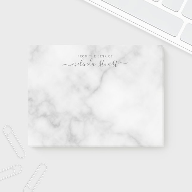 Professionell Modern Script White Marble Post-it Block (Skapare uppladdad)