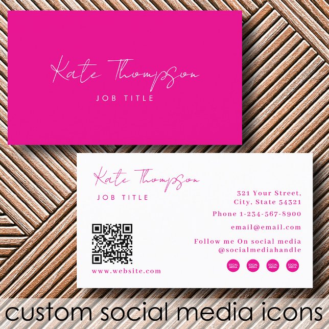 Professionell Modern Shock rosa Minimalist QR-kod Visitkort (Professional Modern Hot Pink Minimalist QR Code Business Card)