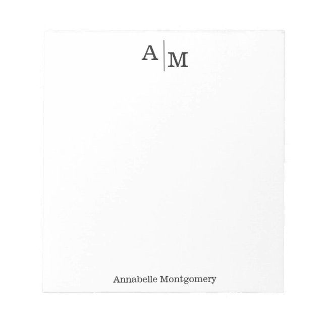 Professionell Modern Simple Monogram Initial Namn Anteckningsblock (Framsida)