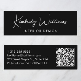 Professionell Modern skript QR Code Black Mini Visitkort