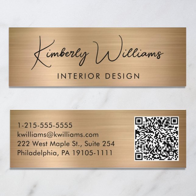 Professionell Modern skript QR-kod Guld Mini Visitkort (Skapare uppladdad)