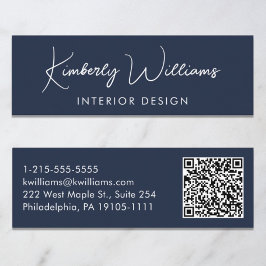 Professionell Modern skript QR-kodblått Mini Visitkort