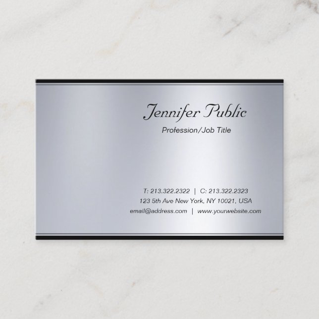Professionell Modern Skript Silver Elegant Lyx Visitkort (Framsida)