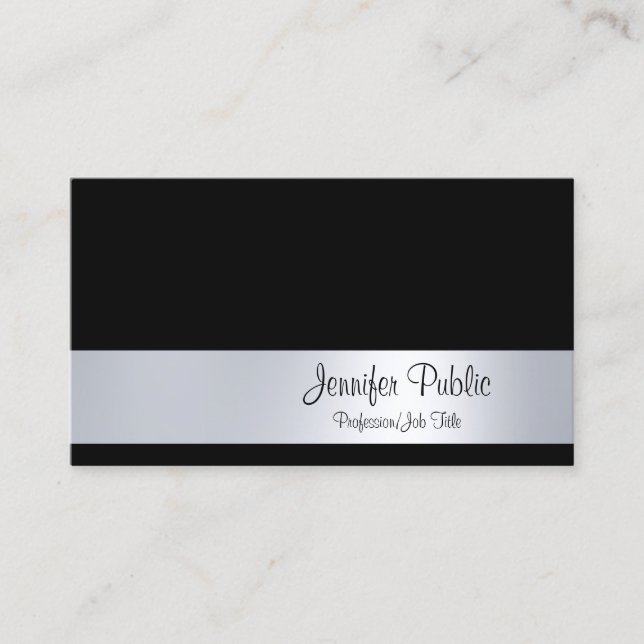 Professionell Modern Skript Silver Look Glamour Visitkort (Framsida)