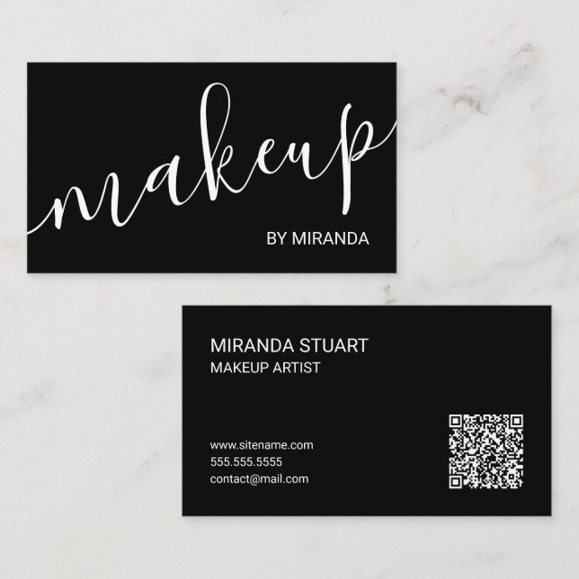 Professionell modern sminkkonstnär med script-font visitkort (Fram/baksida)