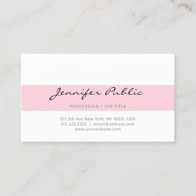 Professionell Modern Snyggt Rosa White Clean Plain Visitkort (Framsida)