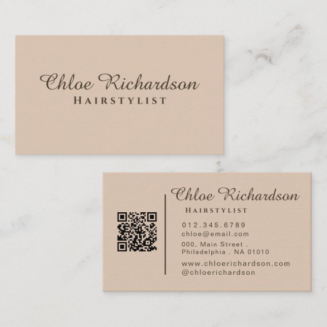 Professionell Modern Soft Beige Typography QR Code Visitkort (Fram/baksida)