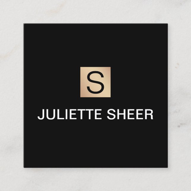 Professionell Modern svart Guld-monogramkvadrat Fyrkantigt Visitkort (Framsida)