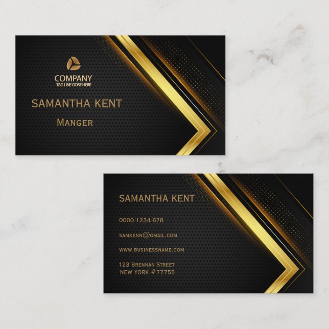 Professionell Modern svart och guld Affärskort Visitkort (Fram/baksida)