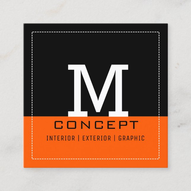 Professionell Modern Svart Orange Monogram Fyrkantigt Visitkort (Framsida)