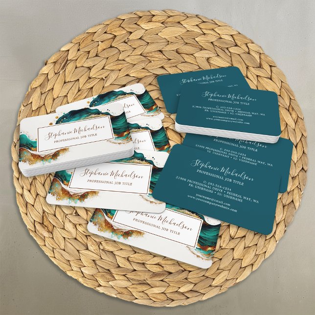 Professionell Modern Teal Guld Abstrakt Visitkort (Professional Modern Teal Gold Abstract Business Card)
