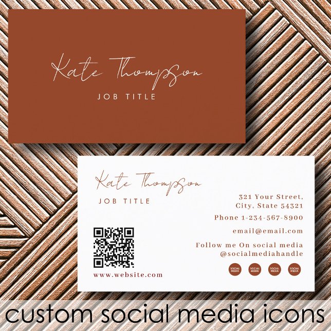 Professionell Modern Terrakotta Minimalistisk QR-k Visitkort (Professional Modern Terracotta Minimalist QR Code Business Card)