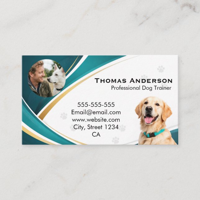 Professionell Modern Turkos & Guld Hundtränare Anp Visitkort (Framsida)