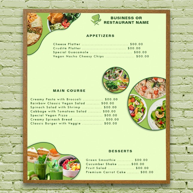 Professionell Modern Vegan Healthy Food Menu Grönt Poster (Available for INSTANT DIGITAL DOWNLOAD also.)