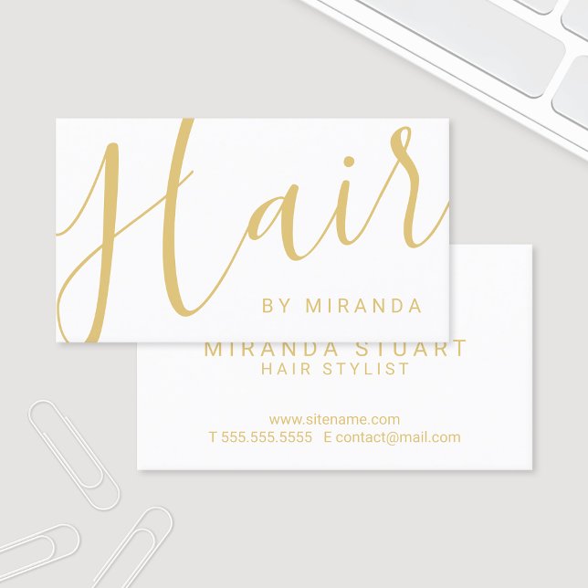 Professionell Modern White and Guld Hair Stylist Visitkort (Skapare uppladdad)