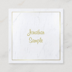 Professionell Modern White Marble Guld Script Luxe Fyrkantigt Visitkort
