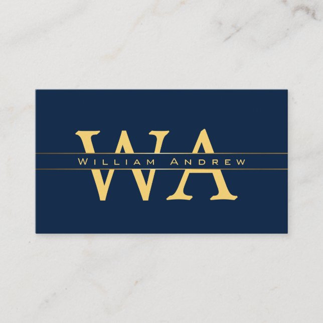 Professionell monogram blå guld visitkort (Framsida)