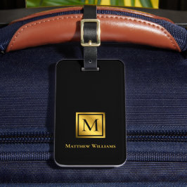 Professionell Monogram Black and Guld Personlig Bagagebricka