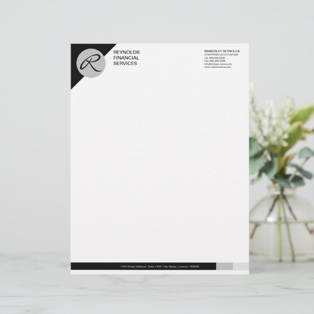 Professionell Monogram Black Grått Business Brevhuvud (Stående Fram)