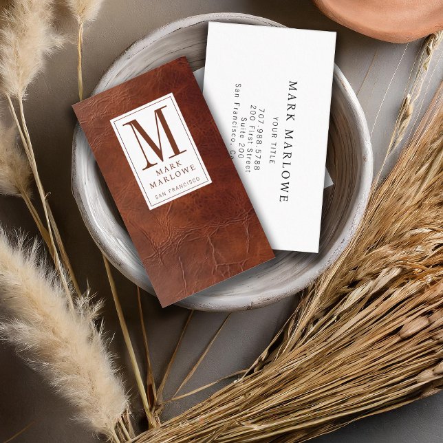 Professionell Monogram Brown Leather Struktur Visitkort (Skapare uppladdad)