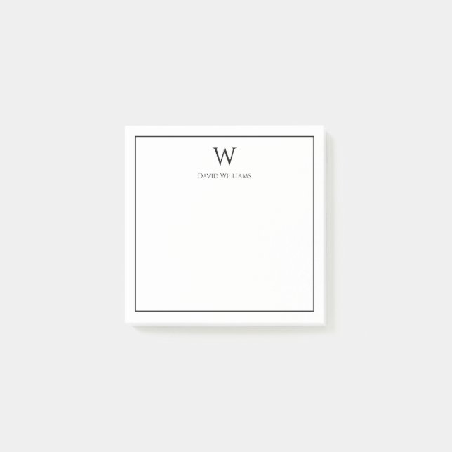 Professionell Monogram Classic Black White Post-it Block (Framsida)