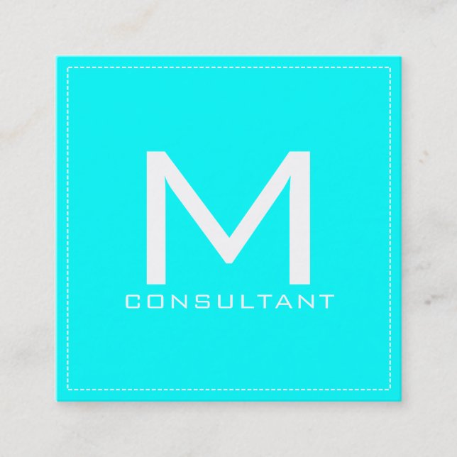 Professionell Monogram Elegant Modern Aqua Fyrkantigt Visitkort (Framsida)