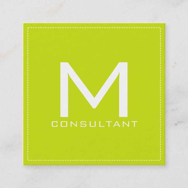 Professionell Monogram Elegant Modern Bitter Lemon Fyrkantigt Visitkort (Framsida)