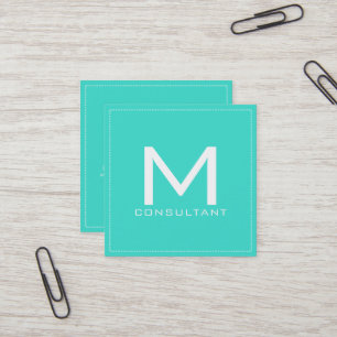 Professionell Monogram Elegant Modern turkos Fyrkantigt Visitkort