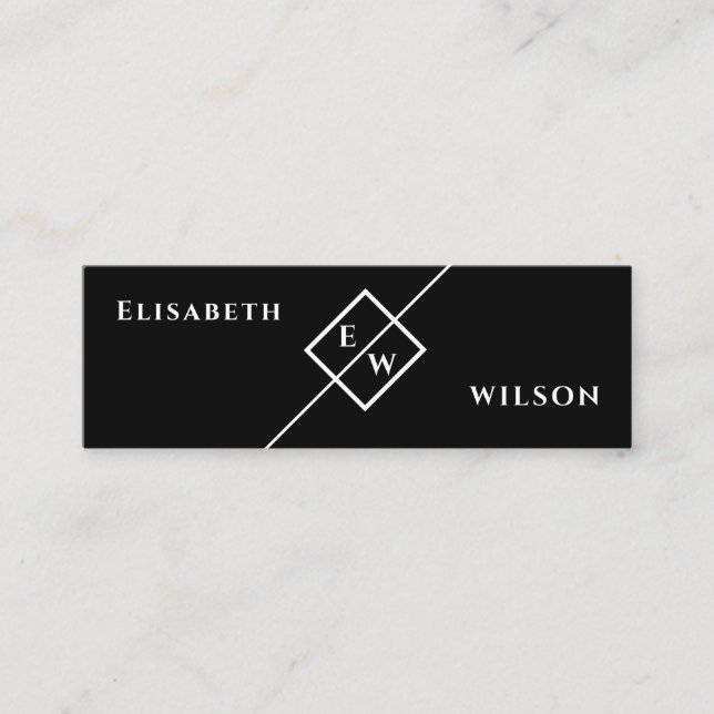 Professionell monogram enkel minimalistisk svart mini visitkort (Framsida)