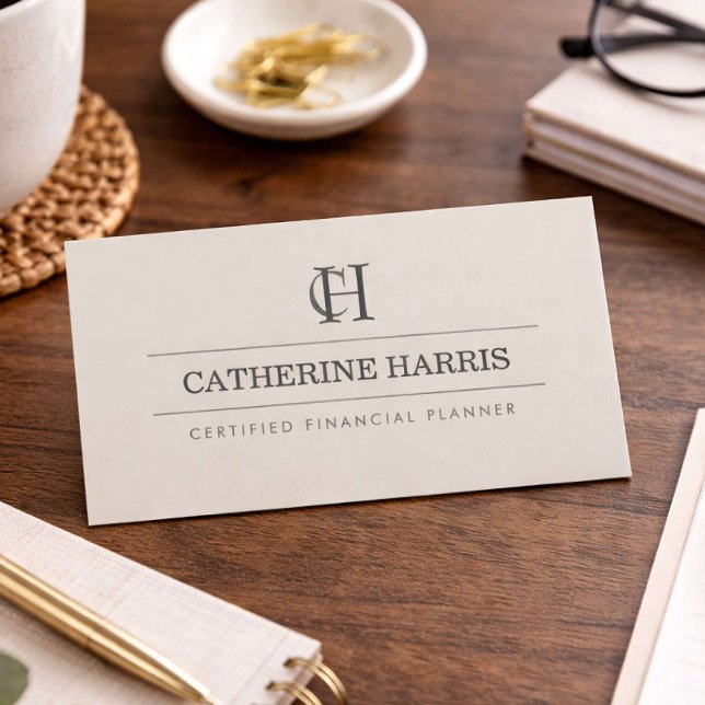 Professionell Monogram Finansrådgivare Taupe Visitkort (Skapare uppladdad)