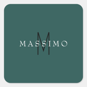 Professionell monogram gråblå Ditt namn Fyrkantigt Klistermärke