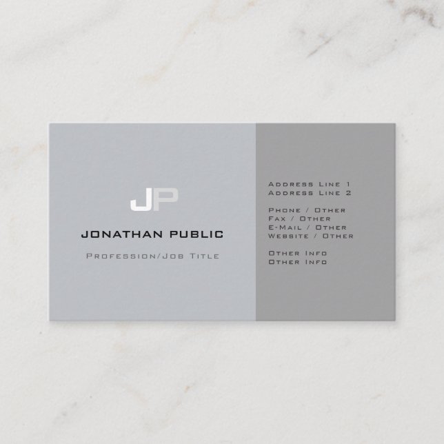 Professionell Monogram Grått  med fast Elegant Visitkort (Framsida)