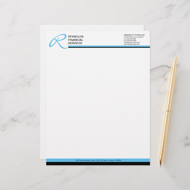 Professionell Monogram i Blue Business Brevhuvud (Fram/Back In Situ)