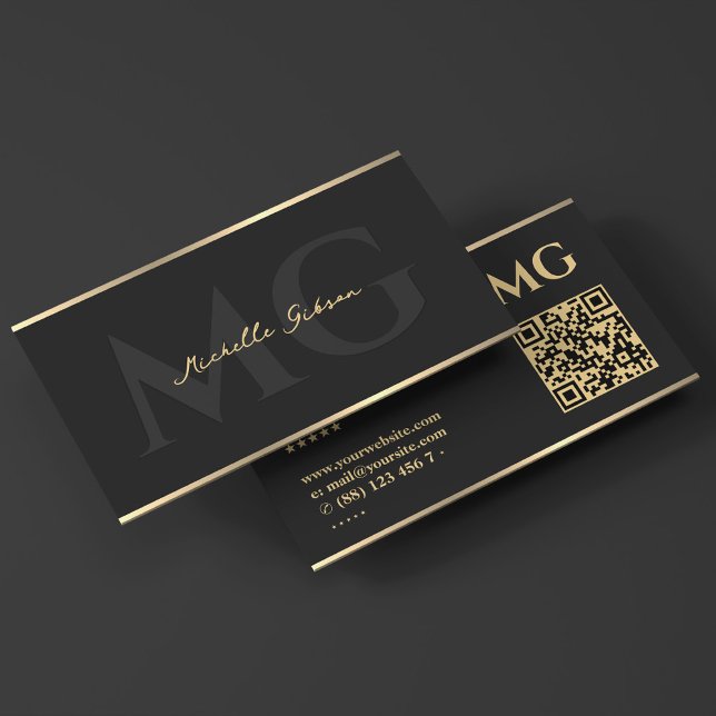 Professionell Monogram Initialer-skript svart Visitkort (Professional Monogram Initials Script Black Business Card
)