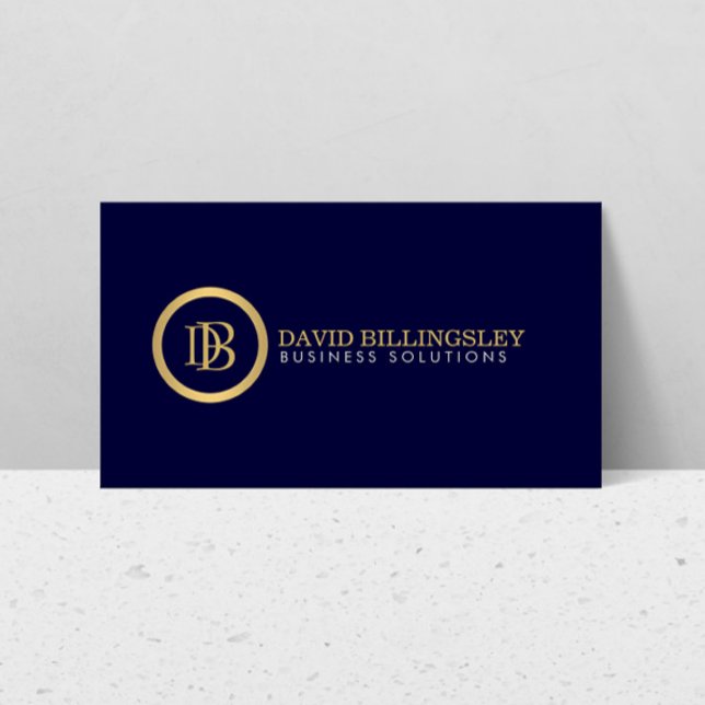 Professionell Monogram Logotyp i Faux Guld Navy Bl Visitkort (Skapare uppladdad)