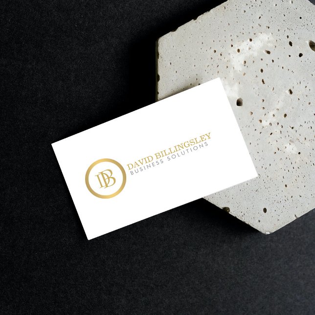 Professionell Monogram Logotyp i Faux Guld White Visitkort (Skapare uppladdad)