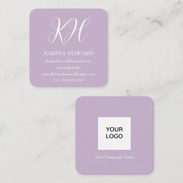 Professionell Monogram Logotyp Lila Lilac Elegant Fyrkantigt Visitkort (Fram/baksida)