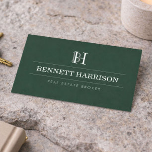 Professionell Monogram Mäklare Fastigheter Grön Visitkort