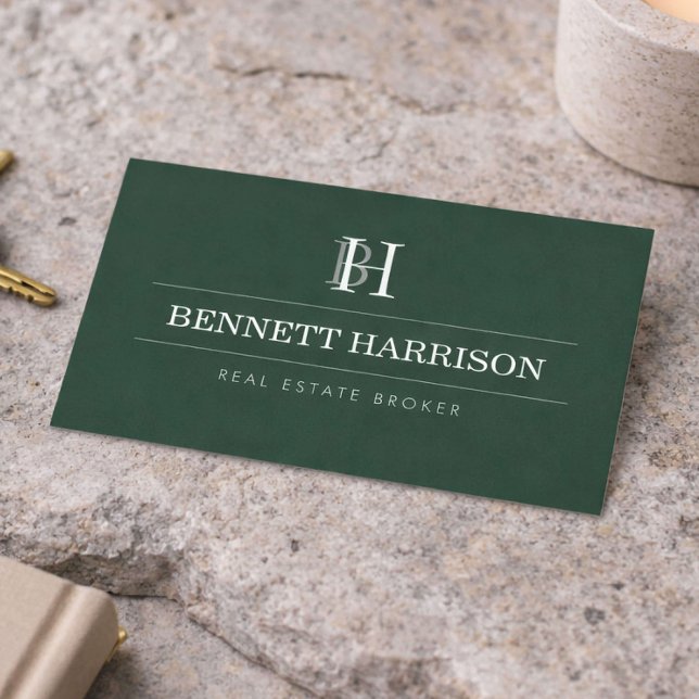 Professionell Monogram Mäklare Fastigheter Grön Visitkort (Skapare uppladdad)