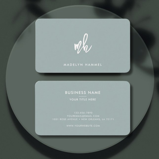 Professionell Monogram Minimal Modern Script Sage Visitkort (Skapare uppladdad)