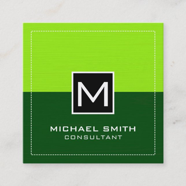 Professionell Monogram Modern Grönt Lime Fyrkantigt Visitkort (Framsida)