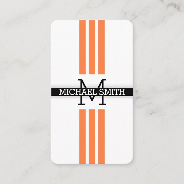 Professionell Monogram Modern Mango Tango Rand Visitkort (Framsida)