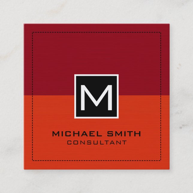 Professionell Monogram Modern Red Maroon Fyrkantigt Visitkort (Framsida)