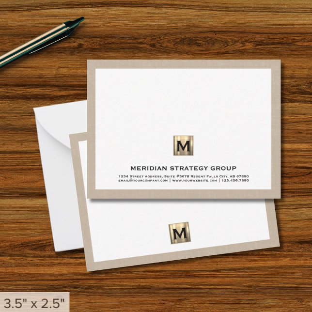 Professionell Monogram Note Card Linen Gräns Anteckningskort (Skapare uppladdad)