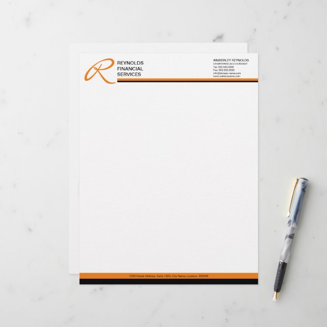 Professionell Monogram Orange Business Letterhead Brevhuvud (Fram/Back In Situ)