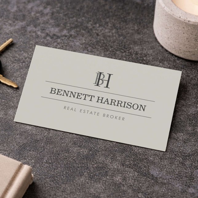 Professionell Monogram Realtor Fastigheter Taupe Visitkort (Skapare uppladdad)